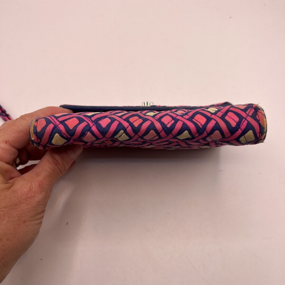Vera Bradley Ribbons Turnlock Wallet Pink Blue Quilted Cotton Wristlet - Picture 7 of 11